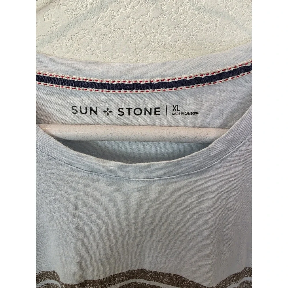 Sun And Stone‎ Mens Rugged Stripe T Shirt Sz XL Gray Brown Surfercore Casual